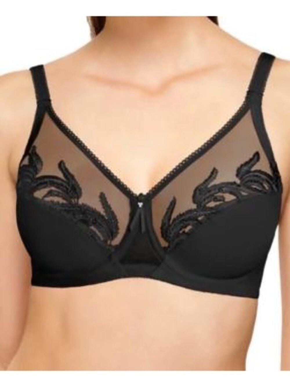 Wacoal Bra 40C Feather Embroidery Underwire 85121 Full Coverage Sheer Black